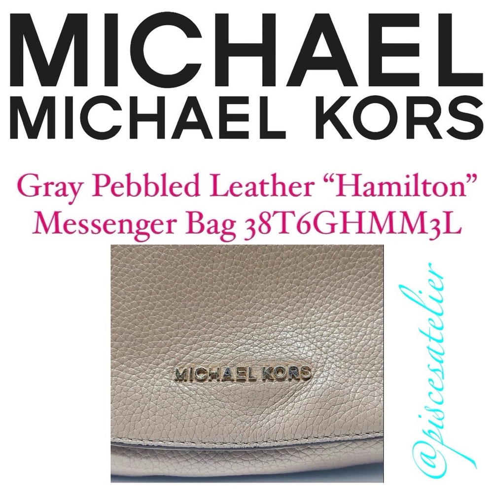 MICHAEL Michael Kors Large Gray Pebble Leather Hamilton Messenger Bag 38T6GHMM3L - Picture 5 of 13